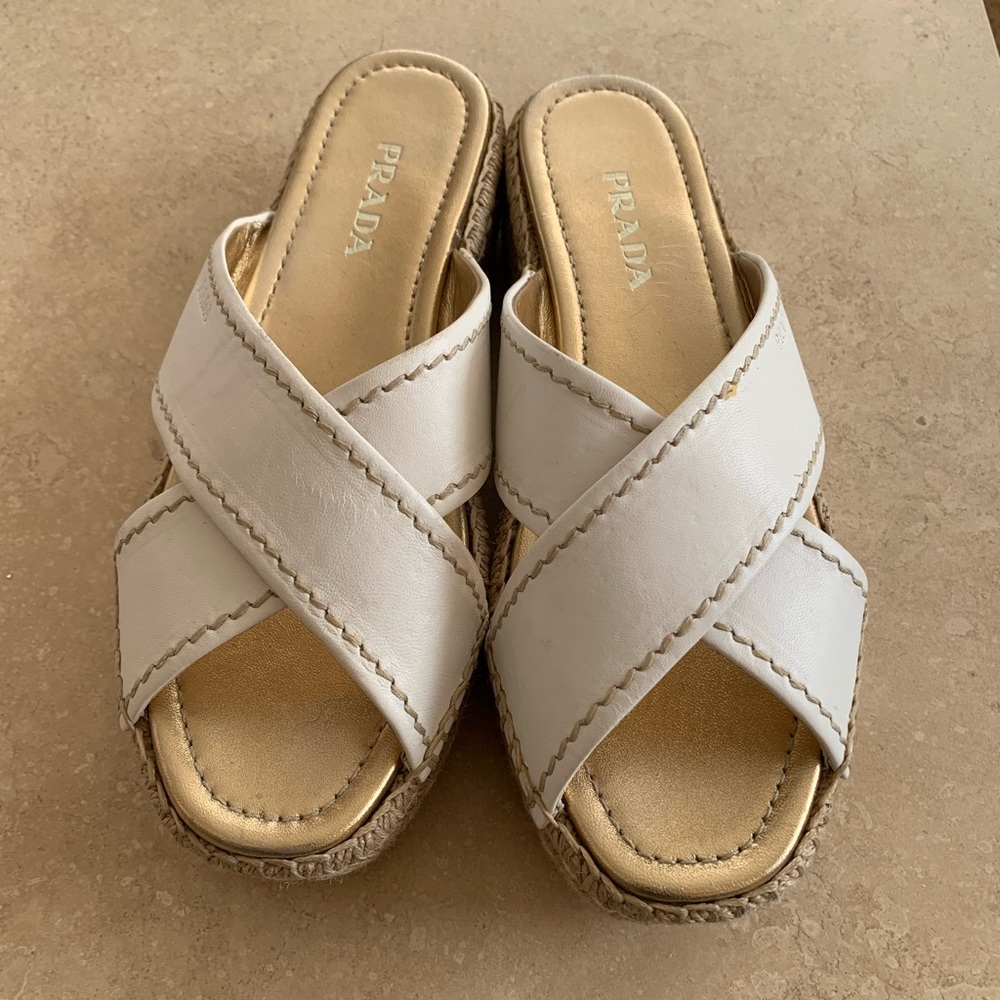Prada wedges espadrilles slip on size 39.5 white